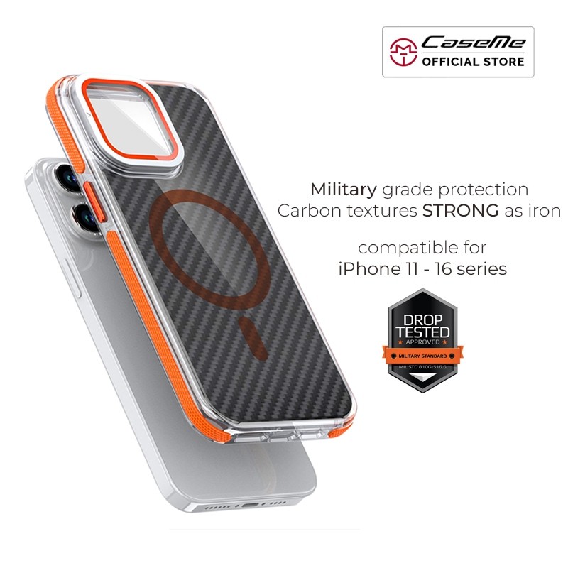 Caseme Casing Magsafe Carbon iPhone 11 12 13 14 15 16 PRO MAX Shockproof Hybrid Case Anti Menguning