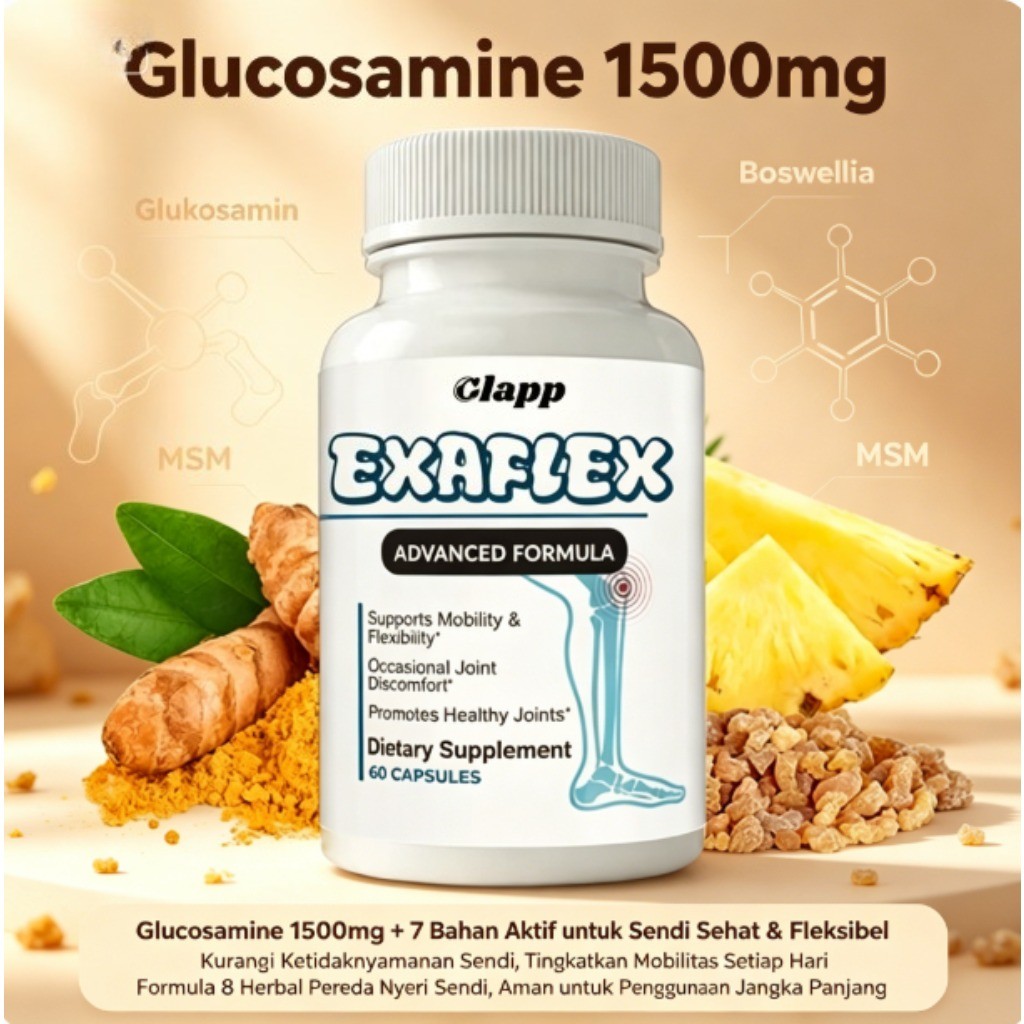 Clapp EXAFLEX Glucosamine 1500mg + Boswellia + Chondroitin + Turmeric, Dukung Mobilitas & Fleksibili