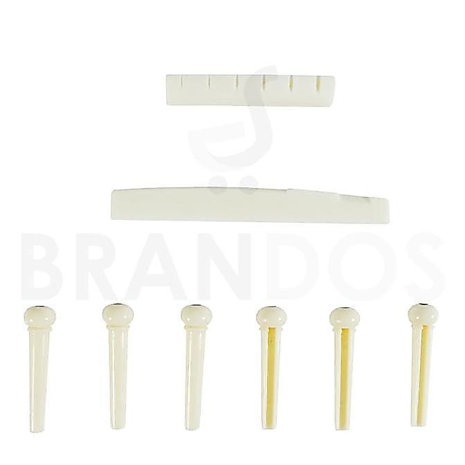 Nut + Saddle Bridge + Pin ABS (6 pcs) Tulang Sapi Gitar Akustik PUTIH