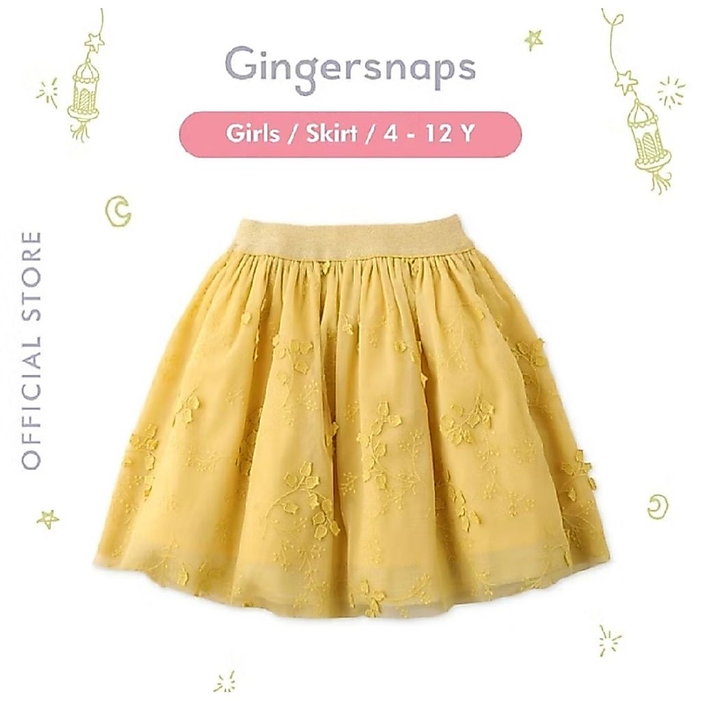 GINGERSNAPS FESTIVE RETRO SKIRTS YELLOW / ROK ANAK PEREMPUAN KUNING KUNYIT MUSTARD BROKAT