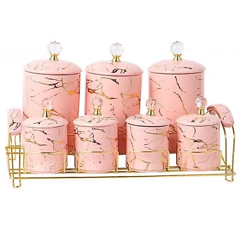 Latvia Tempat Bumbu Keramik Set Isi 7 Wadah Bumbu Set keramik Tempat Bumbu Dapur