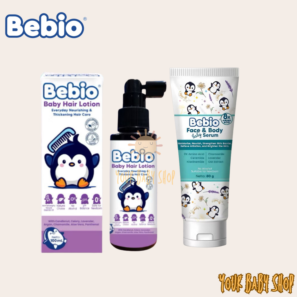 Paket 2in1 Bebio Baby Serum 80G + Hair Lotion 100ml Pelembab Kulit Wajah Badan Penumbuh Rambut Bayi