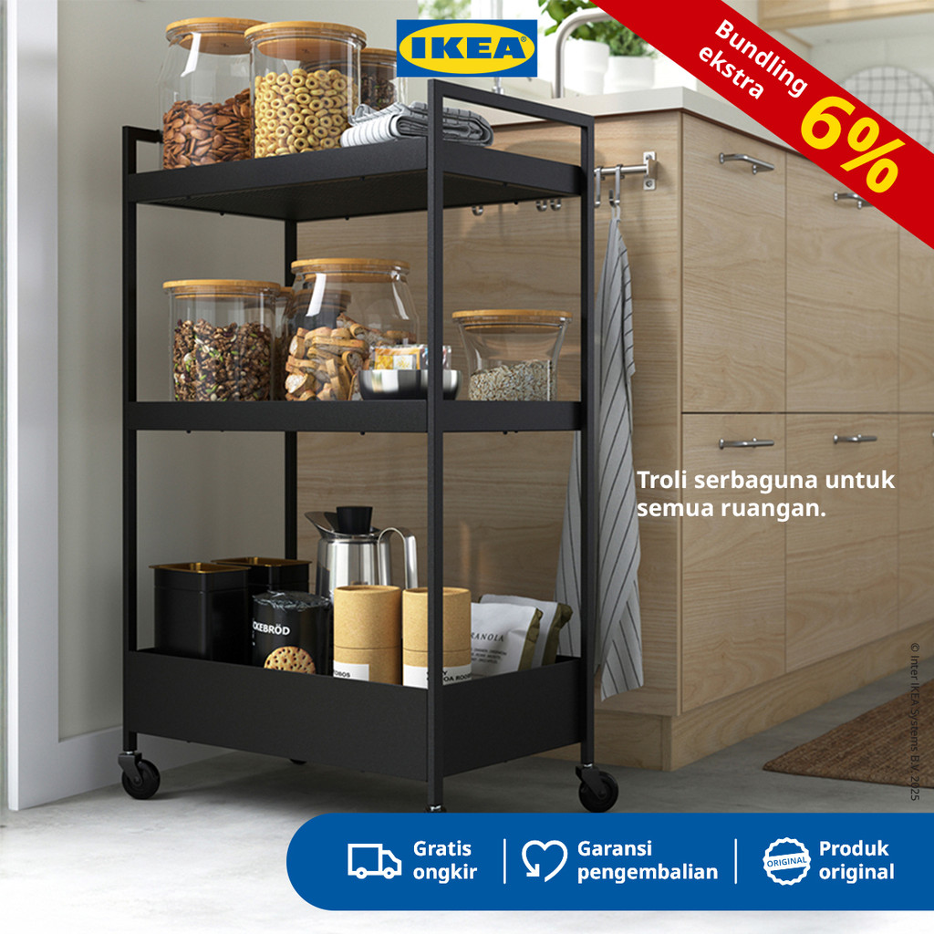 IKEA NISSAFORS Rak Troli Serbaguna Hitam 51x30x83cm