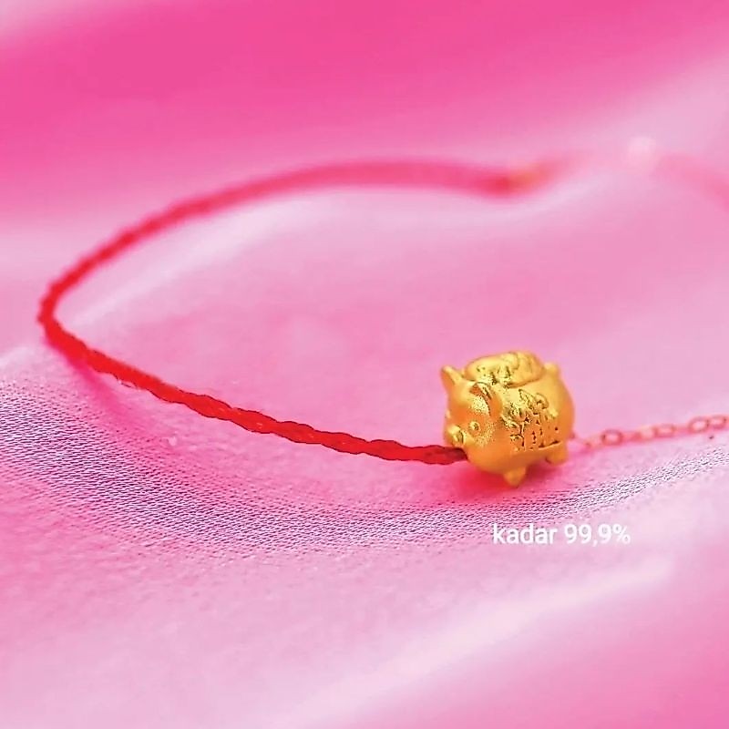 gelang feng shui pria wanita charm liontin 12 shio piggie gelang tali rantai titanium variasi emas 2
