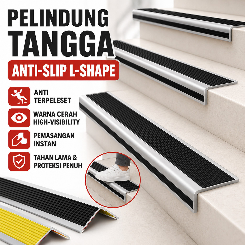 Pelindung Tangga Anti Slip L-Shape 1 Meter Karet Siku Anak Tangga PVC Tebal 2mm Pengaman Sudut Tajam