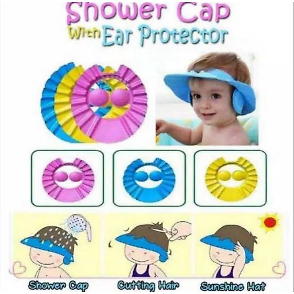 Shower Cap with ear protector / topi keramas kancing