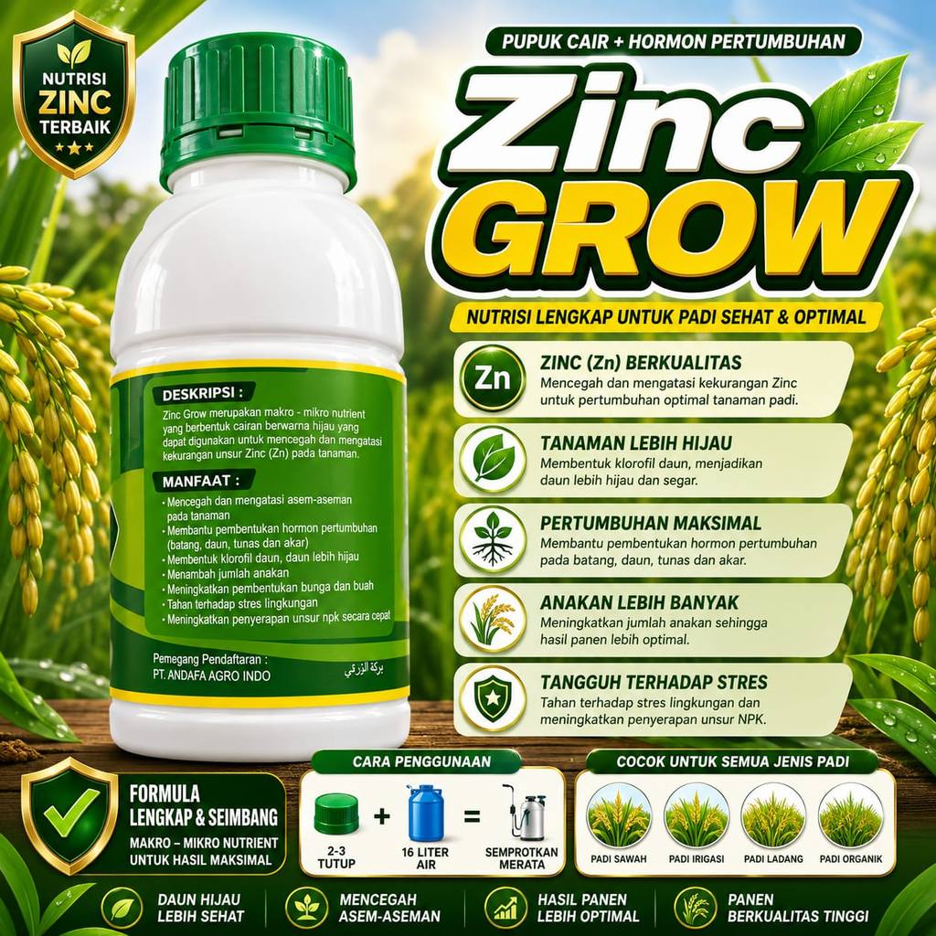 ( BTN ) Obat Padi Zinc Grow 500 mlCair Obat Hama Padi Obat Pertanian Padi Mutiara Zink Obat Daun Pad