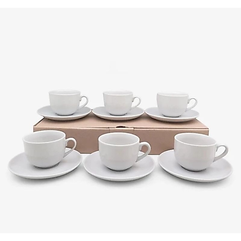 1 SET ISI 6 PCS CANGKIR KERAMIK PUTIH + TATAKAN / CANGKIR KERAMIK / CANGKIR KOPI / CANGKIR TEH / CAN