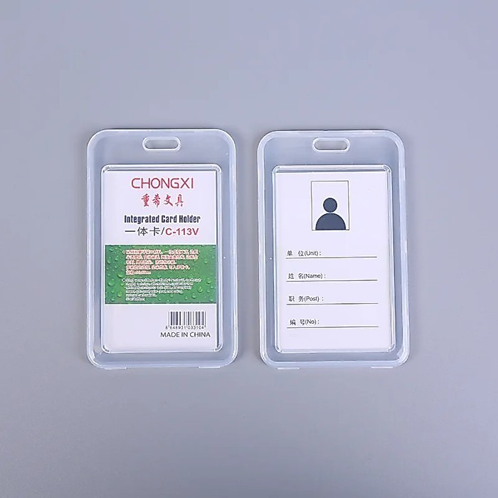 CHONGXI C-113V Tempat ID Card Holder Cover Card Frame ID NameTag Name Tag Nama 2 Sisi Plastik PVC Model Box Transparant Bening Integrated C-113v Kartu ATM Etoll Emoney Lanyard Gantungan Kunci Retractable Telescopic Keychain Tarik Yoyo Key Ring Belt Clip