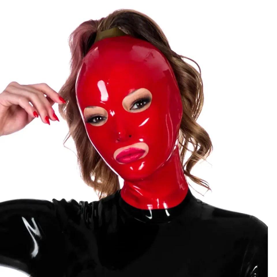 Latex Hood Mask Holiday Rubber Full Face Mask Open Eyes Mouth with One Ponytail Hole(no wig) Adult C