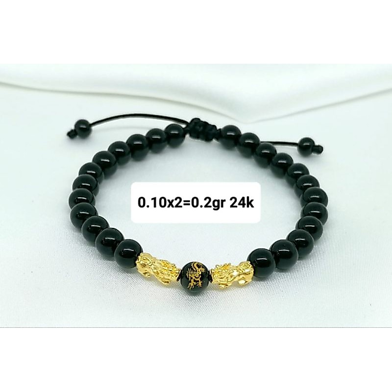 Gelang Emas Asli 2 Naga 24K Hongkong 999% Tali Batu