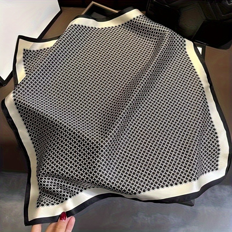 27.55in Elegant Satin Square Scarf For Women Stylish Round Ring Print Versatile Bandana Elegant Styl