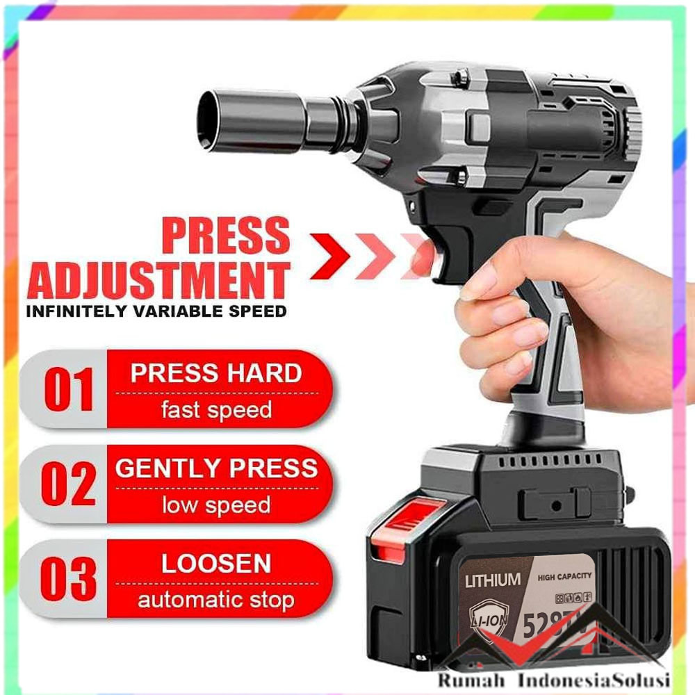 

- HILIXUN Mesin Bor Listrik Impact Wrench Kunci Shock Brushless 2000mAh - BL-TL64 -