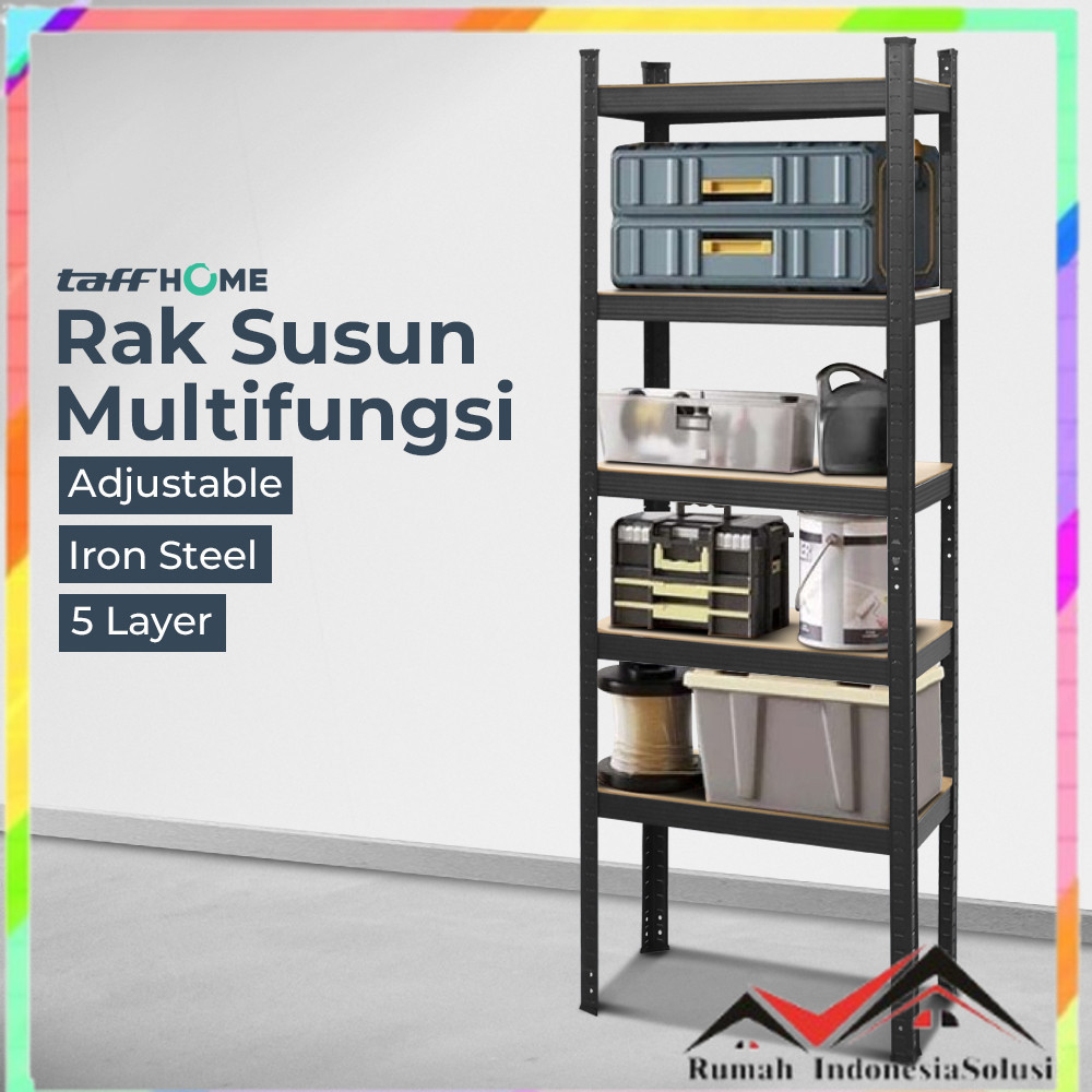 

- TaffHOME Rak Susun Multifungsi Iron Steel Storage Rack Adjustable - S35 -