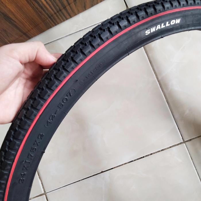 Ban Luar Sepeda Swallow ukuran 24 x 1.75 x 2 List Putih dan List Merah - List Putih Terlaris