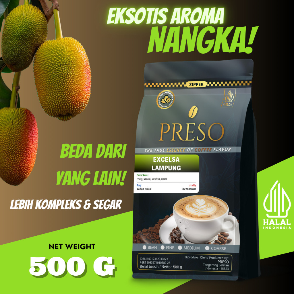 

JAMIN MURAH !!!PRESO Biji Kopi Bubuk Excelsa Lampung Nangka Series Coffee Roast Beans Espresso Bean Coffe 500 gram(BISA LANGSUNG ORDER)
