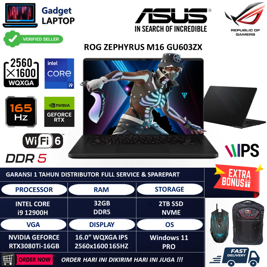 Asus ROG Zephyrus M16 GU603ZX Intel Core i9 12900H 32GB DDR5 2TB RTX3080Ti-16GB WQXGA IPS 165Hz RGB