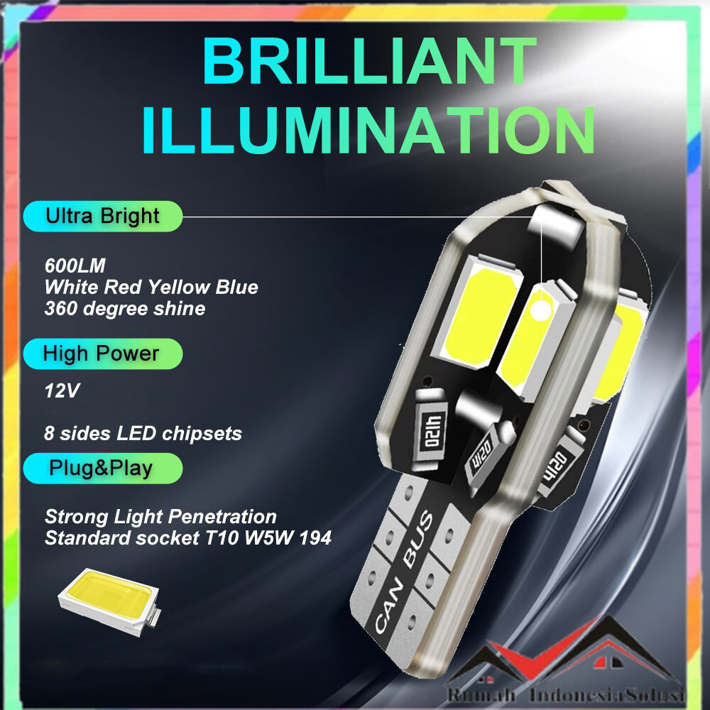

- ASLENT Lampu Parkir Mobil LED Canbus LED T10 W5W 12V Cool White 1 PCS - 8SMD -