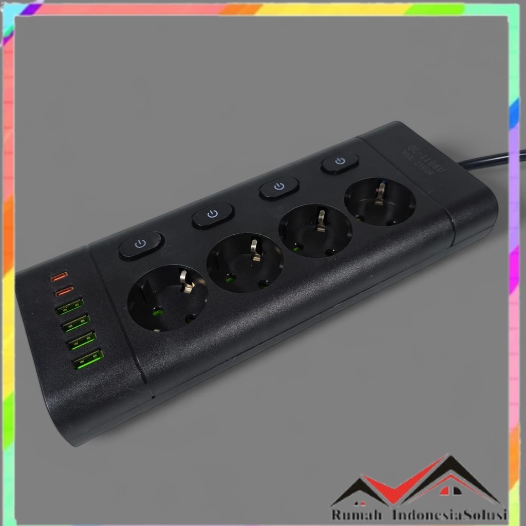 

- QIAOLIAN Stop Kontak 4 Lubang USB Type C EU Plug 10A 110-250V 2500W - 1108U -