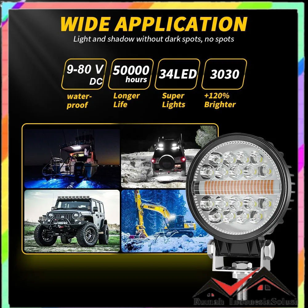 

- DXZ Lampu Sorot Tembak Mobil LED Floodlight 2in1 Color IP67 96W - LED34 -