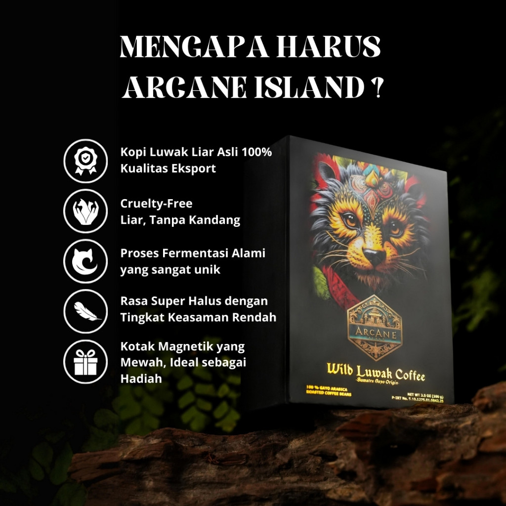 

JAMIN MURAH !!!KOPI LUWAK LIAR 100% ASLI BERSERTIFIKAT | Exclusive Magnetic Gift Box | Gayo Arabica | ARCANE ISLAND(BISA LANGSUNG ORDER)