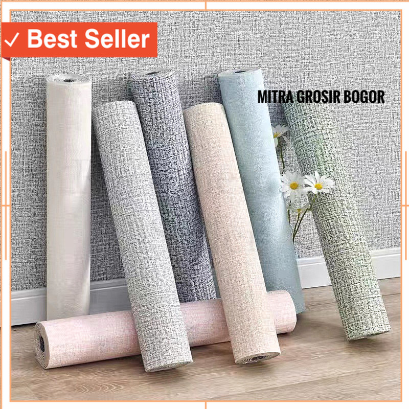 Termurah / [1 ROLL] WALLPAPER LINEN FOAM ROLL POLOS DAN MOTIF Wallpaper Sticker Dinding Dekorasi Kam