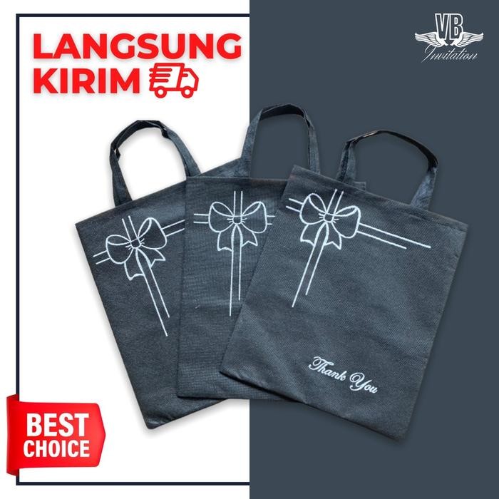 

( Isi 50 Biji ) Tas Kain Spunbond Hajatan Serbaguna Terpopuler Motif Thank you - Thank You, Hitam