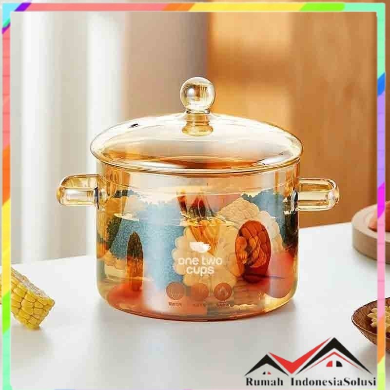 

- One Two Cups Panci Kaca Glass Cooking Pot Borosilicate Tahan Panas Api - YWJ-1265 -
