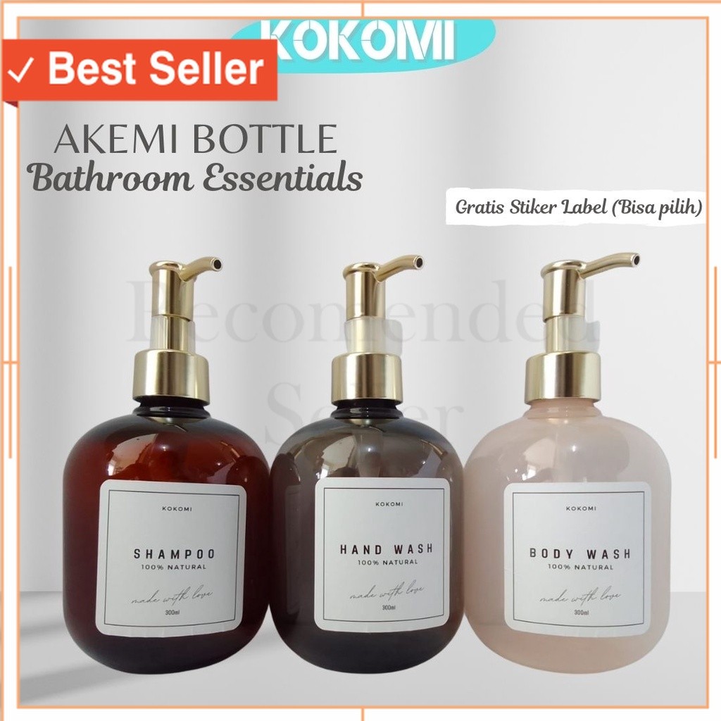 Termurah / KOKOMI Botol Sabun Aesthetic AKEMI Botol Refill Sabun Cair 300ml Dapat Stiker Label Botol