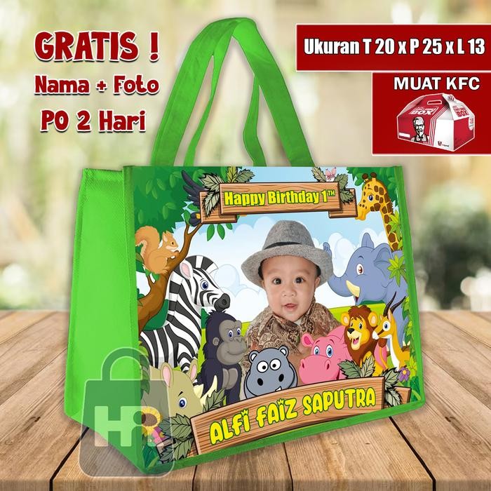 

(30 pcs) Tas Ulang Tahun Anak Termurah Free Nama Foto Goodie Bag Souvenir Ulang Tahun Gratis Desain Tambah Nama dan Foto Anak Tas Ultah Ukuran KFC Snack Tas Ultah Terlaris Tas Souvenir Ultah Anak Goodie Bag Kain Spunbond Bingkisan Souvenir Anak - Animal