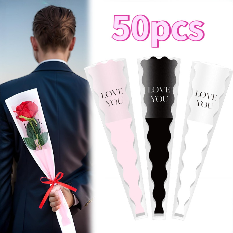 

50pcs Lembar Plastik Single Flower Tulisan / Single Flower Rose Packing / Kantong Bunga Cellophane