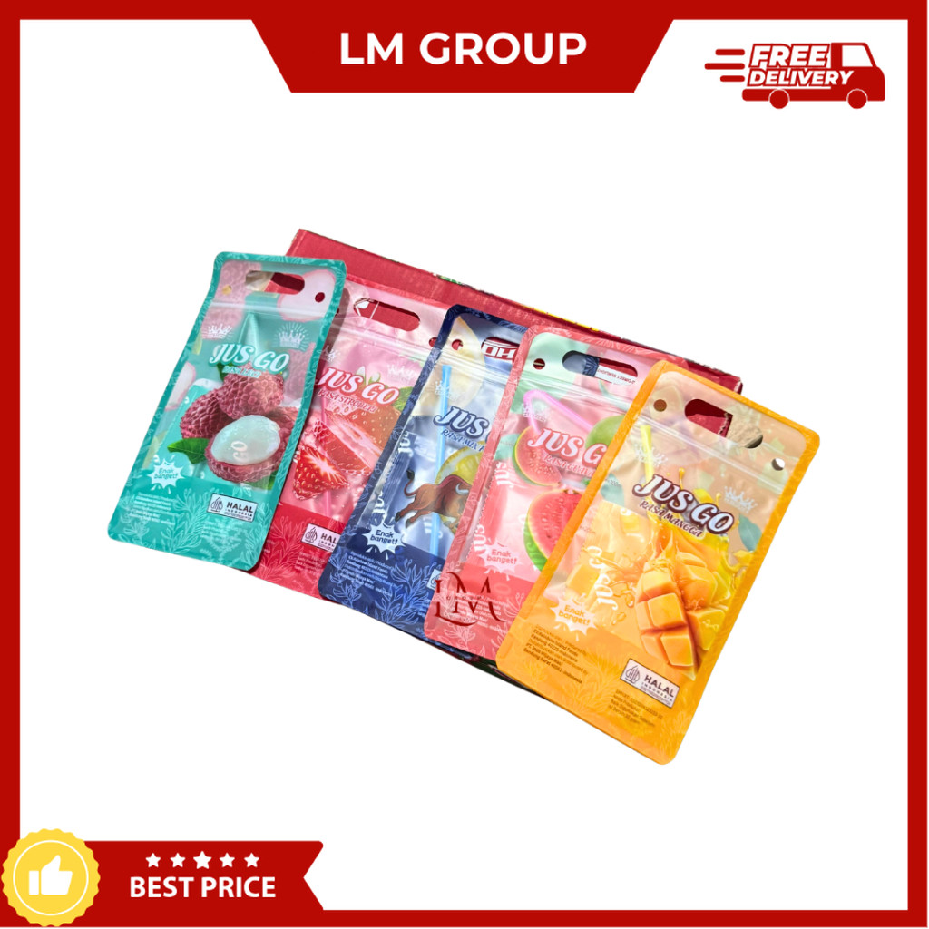 

Jus Go Minuman Sirup Rasa Mangga/Jambu/Leci/Stroberi/Mix Fruit 30gr Cemilan LM Snack Grosir