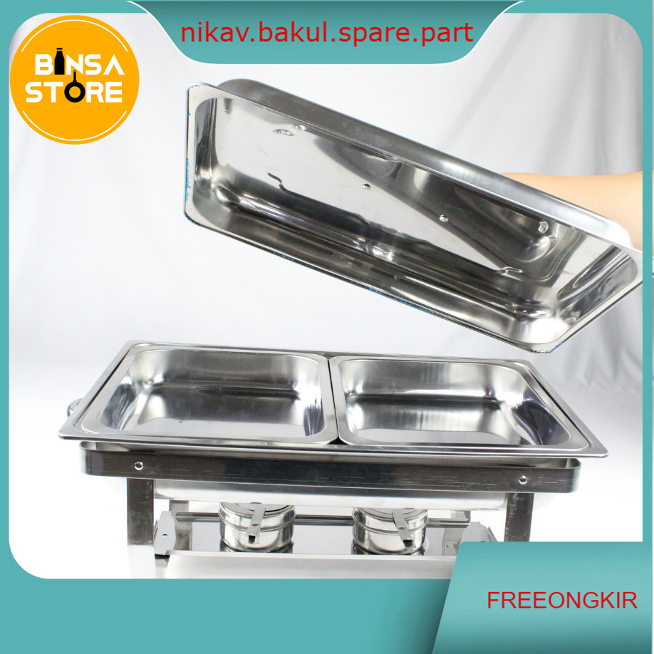 Pemanas Makanan Stainless 2 3 Sekat Prasmanan Chafing Dish Catering Restoran Murah BINSA - ACS