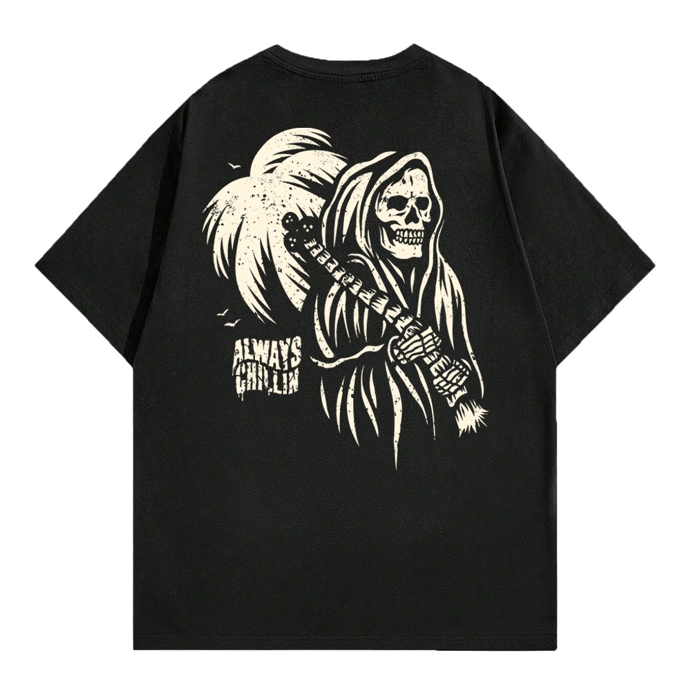 Baju Distro Pria Kaos Lengan Pendek Cowok Gambar Belakang Katun Hitam 24s Terbaru