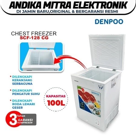 Chest Freezer Box 100 Liter Denpoo  SCF 128 CG Food Frozen