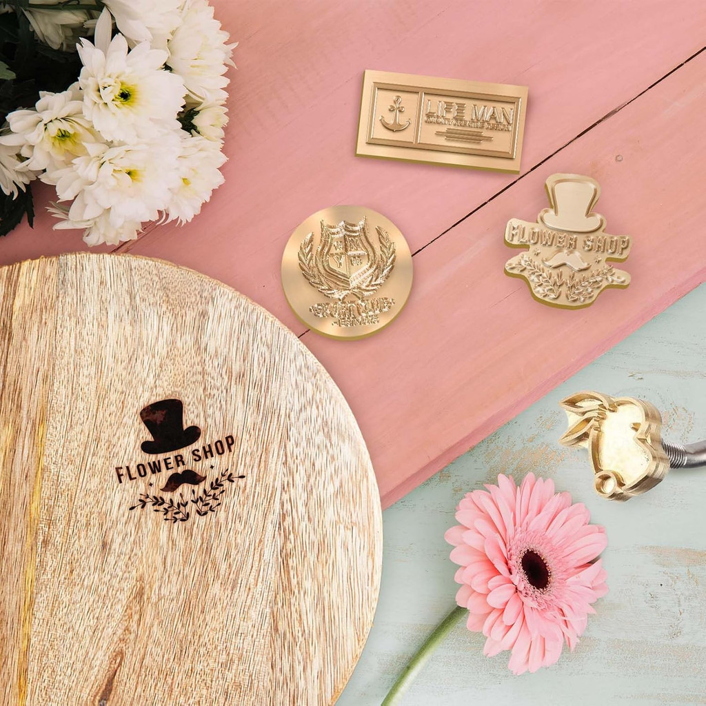 

Custom Branding Iron Stamp DIY LOGO Heating Brass Embosser Seals with Handle for Wood Leather Cake Hamburger Wedding Party Craft