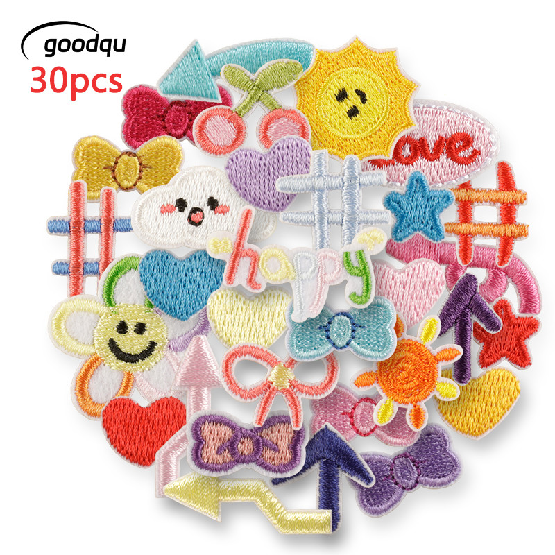 

30pcs Small Iron Patches Fabrics For Clothing Jackets Lot Cute Stickers Pack Sewing On Girls Kids Diy Embroidered Heat-Adhesive