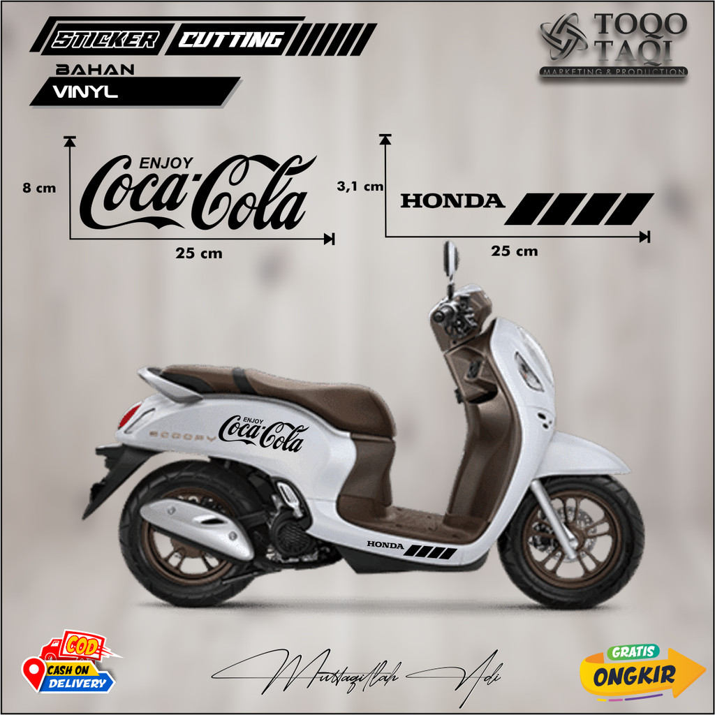 CUTTING STICKER TULISAN COCACOLA  STIKER BODY MOTOR MATIC SCOOPY PCX NMAX BEAT VARIO