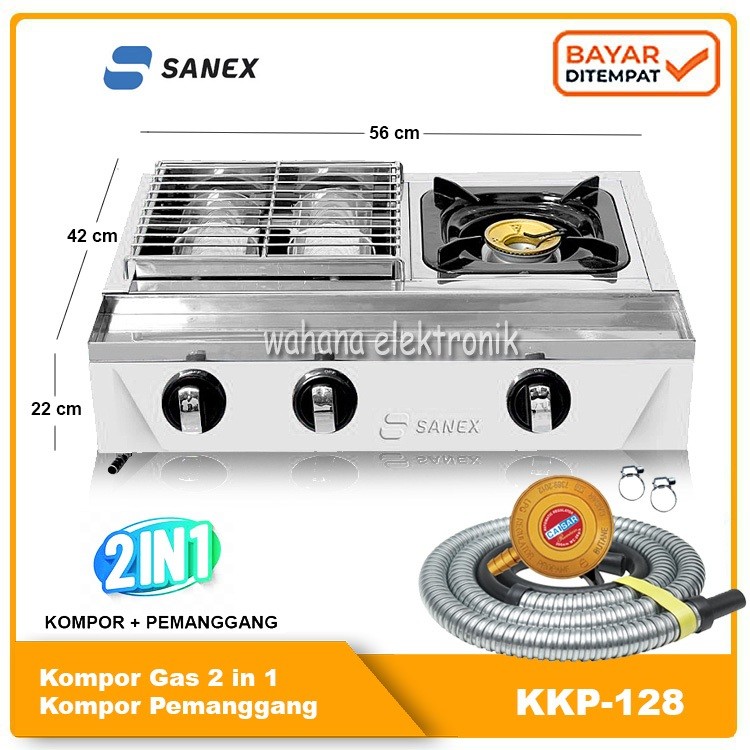 SANEX Kompor Gas + Panggang 2 in 1 SN-KKP128 Kompor Gas 1 Tungku dan Pemanggang 2 Tungku (Sate, Sosi