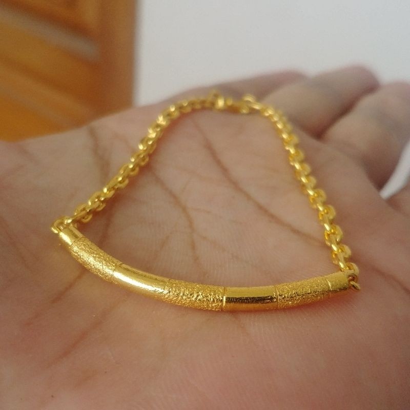 Gelang Bambu Rantai Lapis Emas 24k Murni