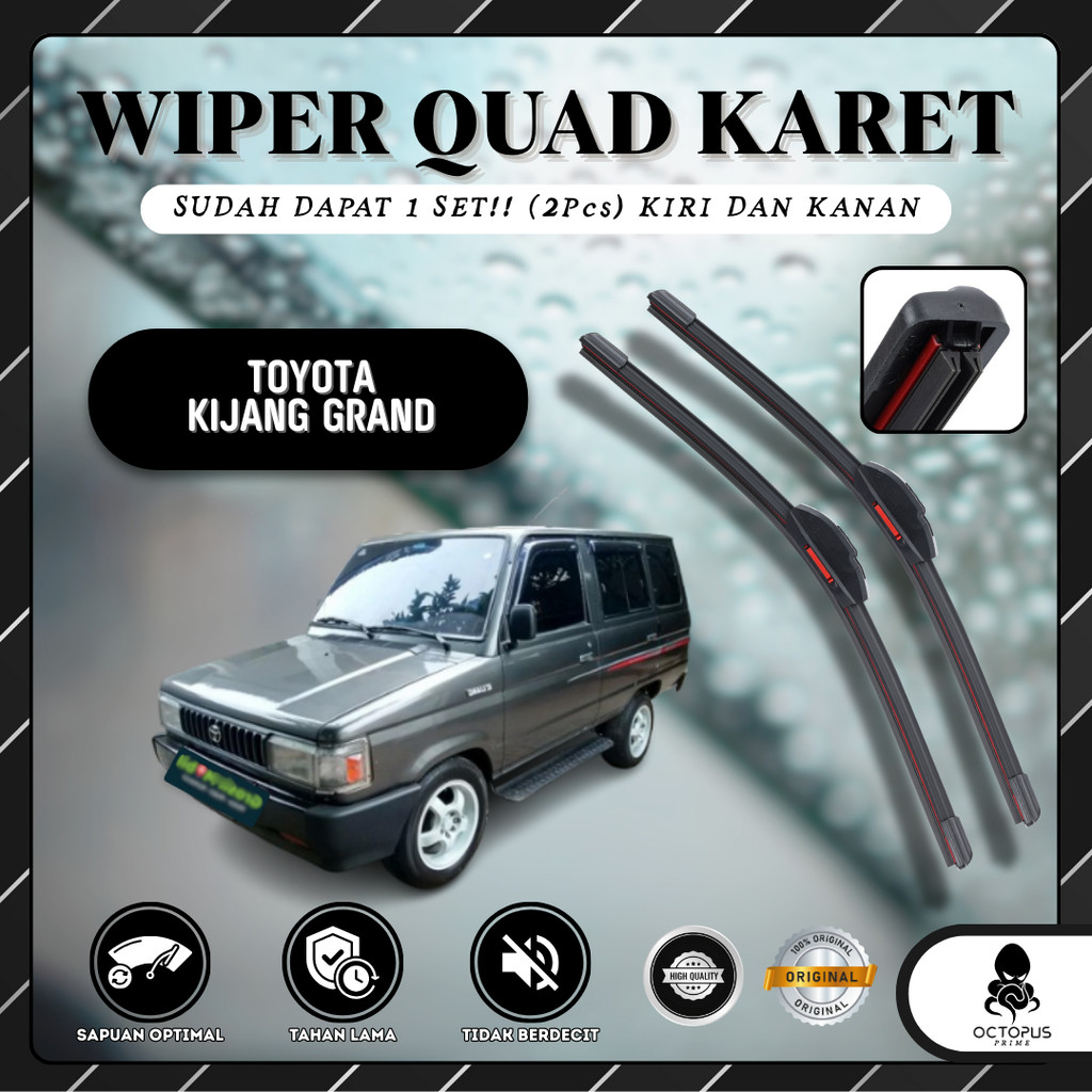 Wiper Kaca Mobil Frameless Kijang Grand Karet Wifer Depan Quad Blade Bosch Premium Sepasang