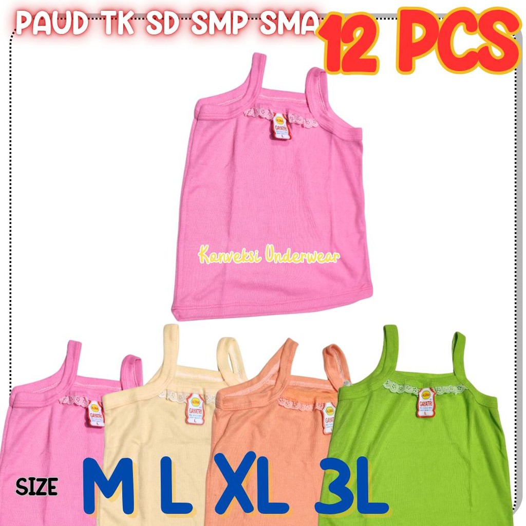 12 Pcs Kaos Dalam Anak Perempuan Singlet Anak Remaja PAUD TK SD SMP SMA Motif Aksen Renda Hemat
