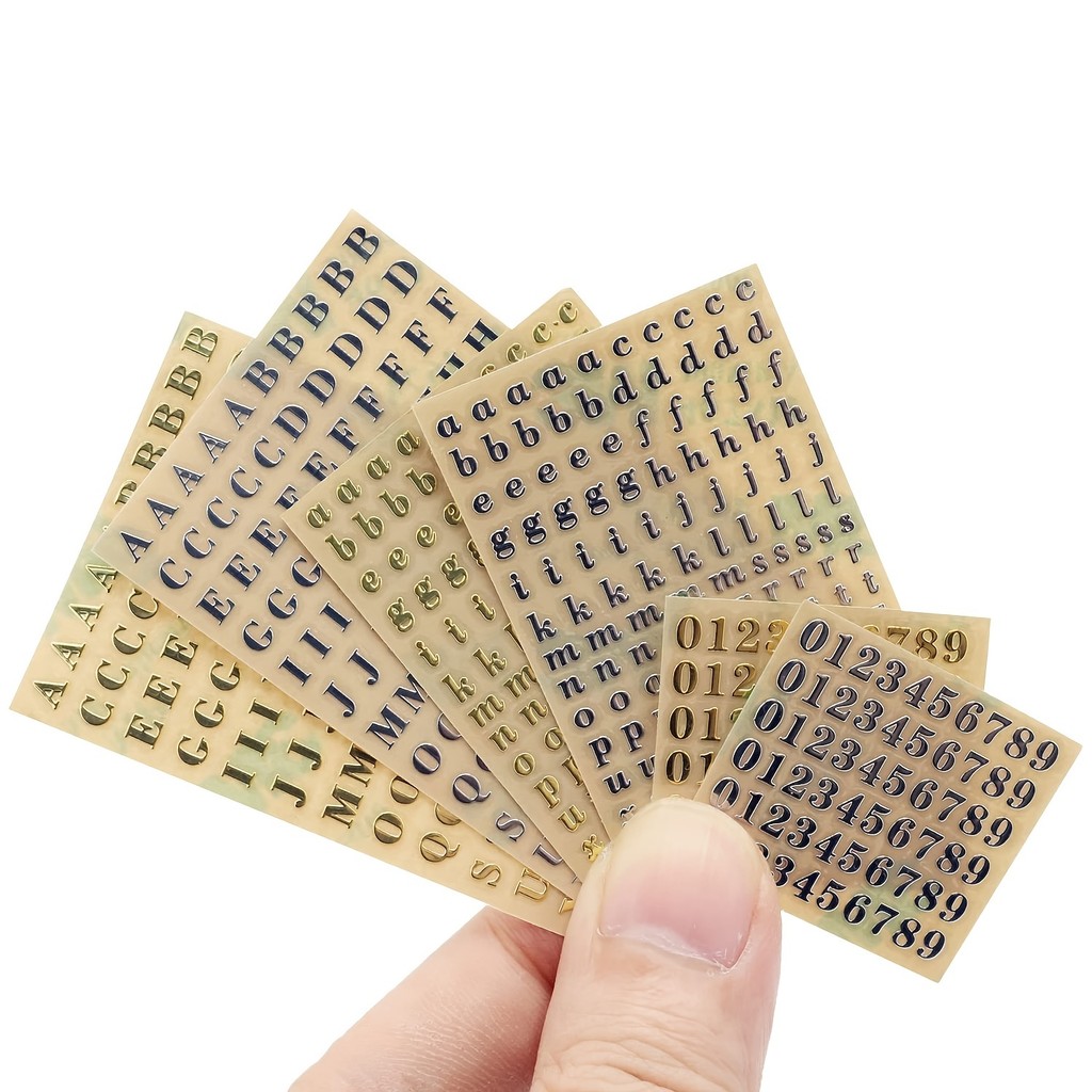 

6 Sheets 3mm Glitter Alloy Alphabet Letters Number Stickers for Resin Casting Decoration DIY Crafts Scrapbook Golden/Silvery