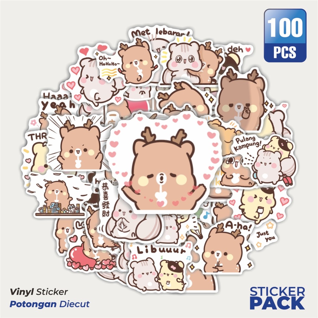 

Super Hemat! 100 PCS Stiker Kartun Boneka Bear Sweet House Happy Waterproof Aesthetic- Untuk Laptop, Motor, dan Helm - Paper Stationery Pack