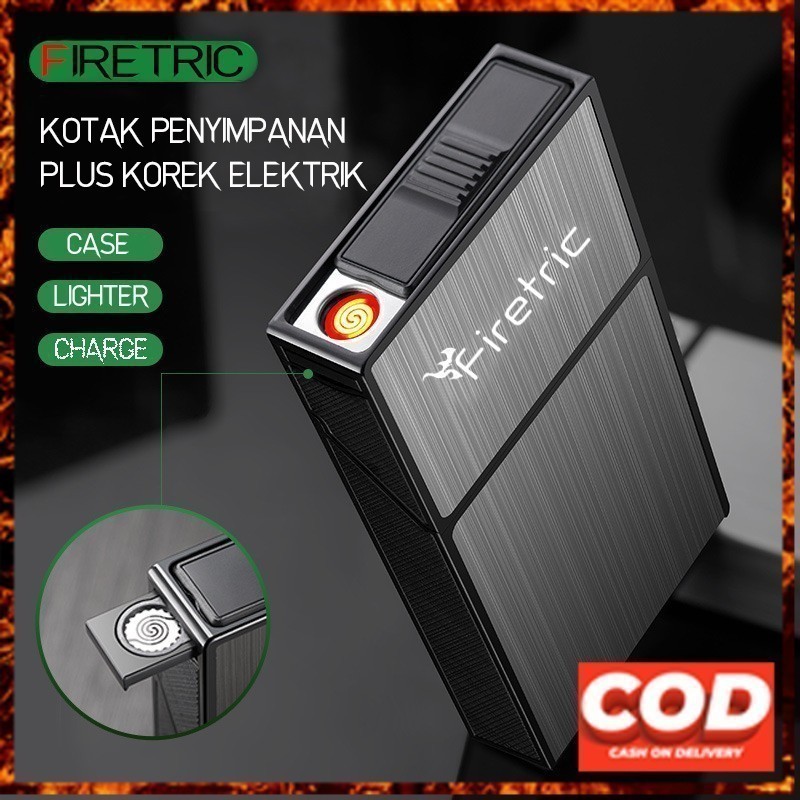 Firetric Kotak Roko + Korek Elektrik / Tempat RKK Plus Korek Elektrik / Wadah Rokok Plus Korek