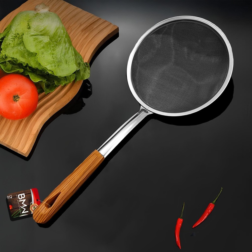 Okela - Saringan Serbaguna Halus Saringan Minyak Saringan Jus Gagang Model Kayu Elegan