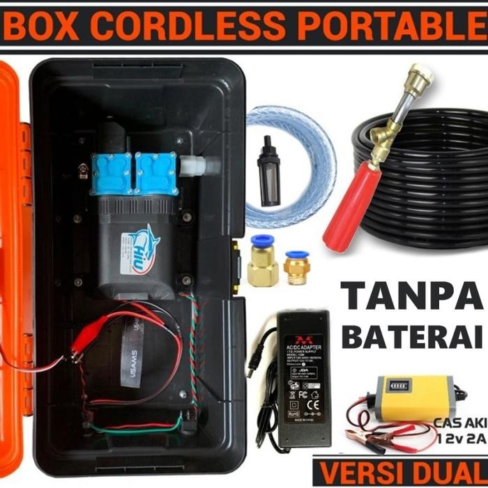 Jual Set Pompa Box Portable Cordless Versi Dualpump - Lengkap Dengan Adaptor Tanpa Baterai ( AKI ) -