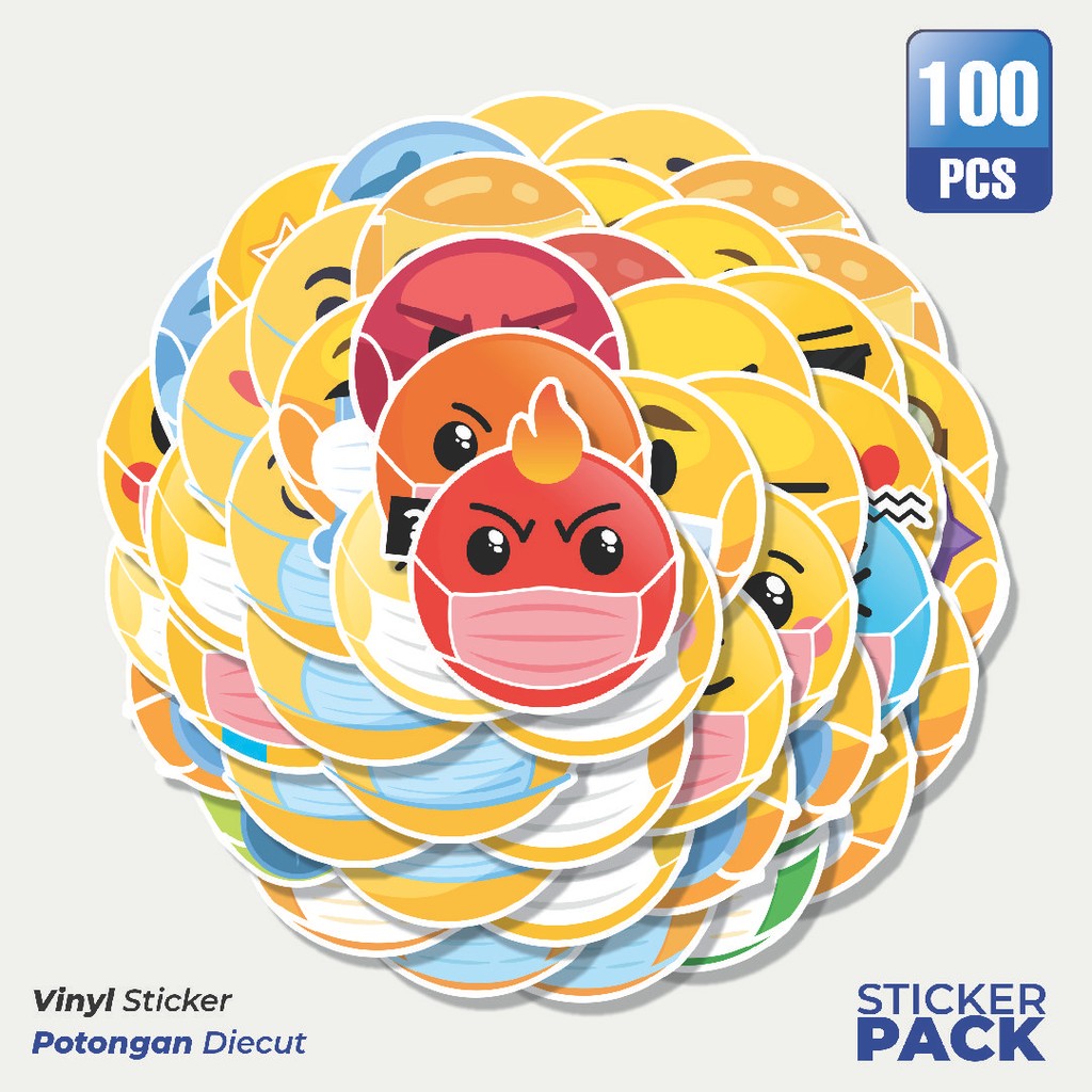 

MURAH 100 PCS Stiker Masker Emoji Random Waterproof Aesthetic- Untuk Laptop, Motor, dan Helm - Paper Stationery Pack