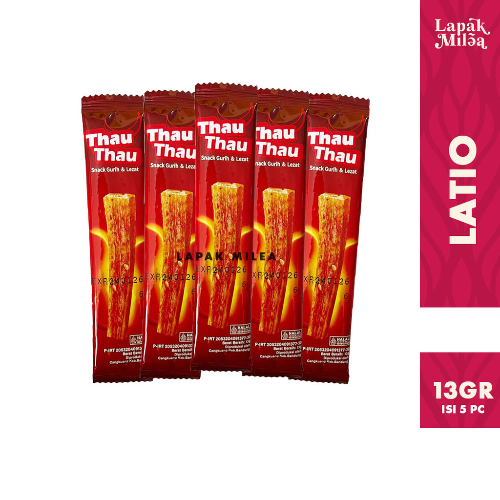 

Snack Thau Thau Lembaran Pedas Manis Latio Lokal Halal 13g x 5 pc
