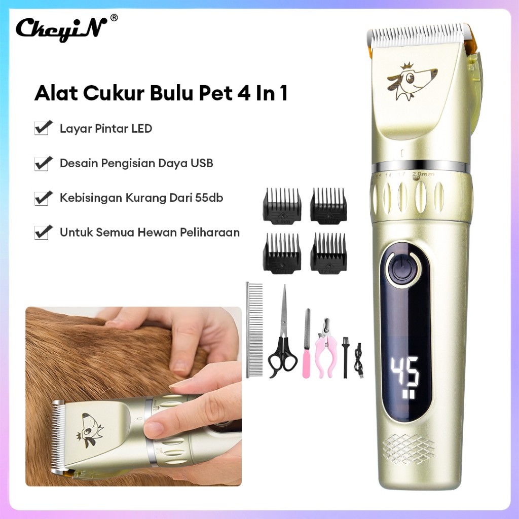 CkeyiN Alat Cukur Hewan Peliharaan 4 IN 1 Pet Trimmer Cukur Bulu Elektrik Anjing Kucing Pet Clipper